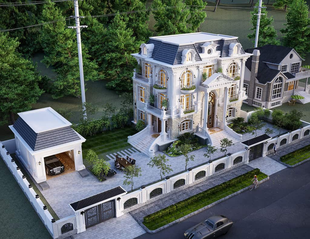 Công trình nhà tân cổ điển 3 tầng có gara riêng