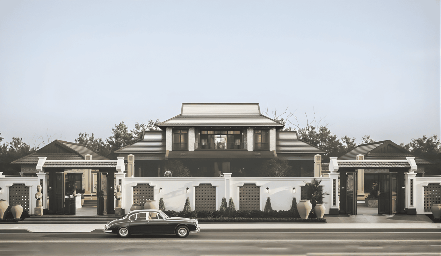 Biệt thự vườn 2 tầng mái bằng sử dụng hệ thống cửa kính đẹp mắt