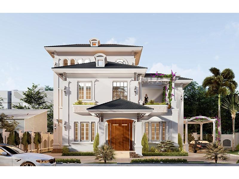 Biệt thự 2 tầng mái Nhật gam màu trắng