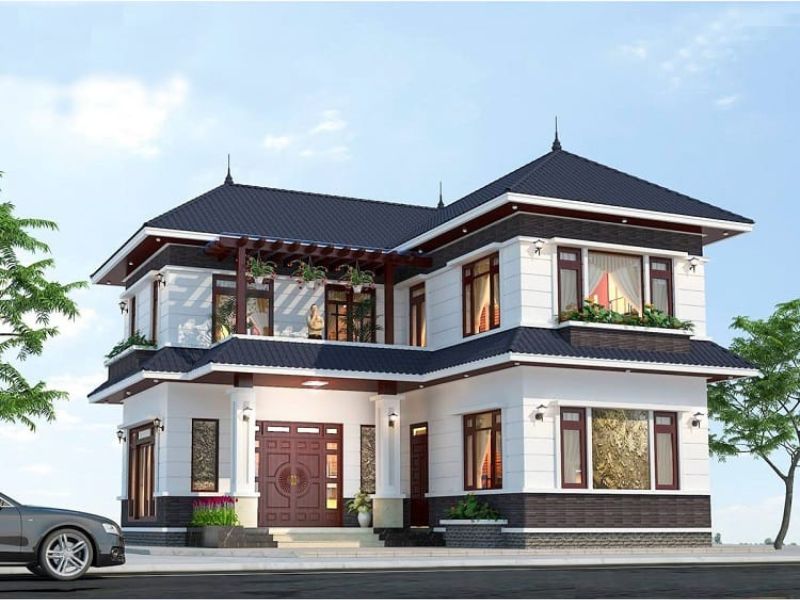 Biệt thự 2 tầng chữ L mái Nhật đẹp mắt