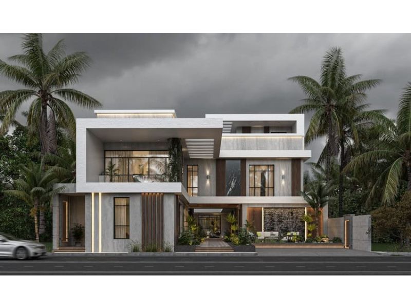 Nhà biệt thự 2 tầng hiện đại sử dụng hệ mái bằng