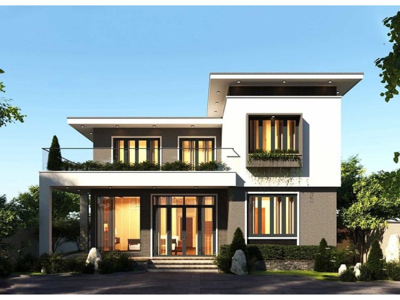 Nhà biệt thự 2 tầng mái bằng có sân vườn xung quanh