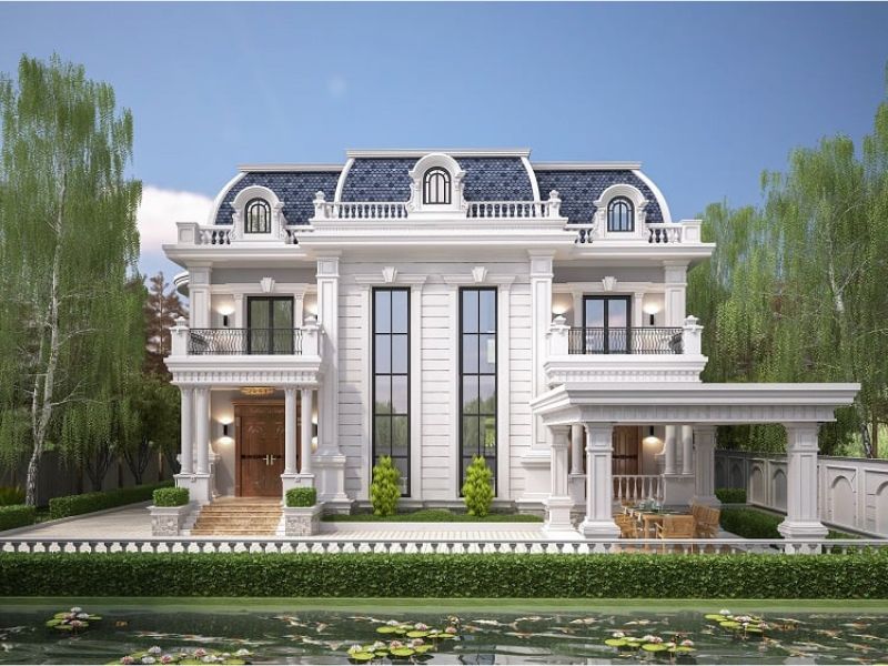 Nhà biệt thự 2 tầng có hệ mái Mandsard