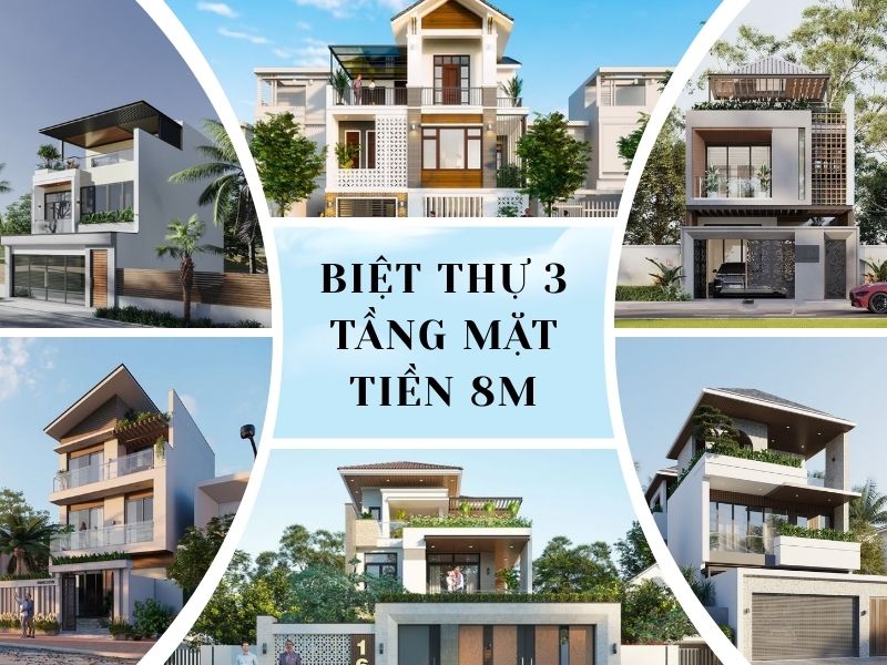 Thiết kế biệt thự 3 tầng mặt tiền 8m đẹp xu hướng hiện nay 