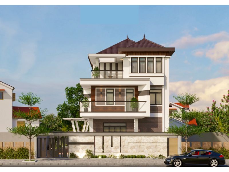 Biệt thự 3 tầng mái Nhật với các khối hình kiến trúc sáng tạo 