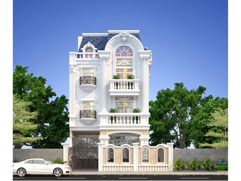 Họa tiết chạm trổ tinh tế trong biệt thự 3 tầng mặt tiền 8m 