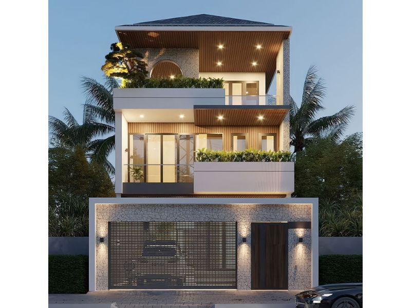 Xây biệt thự 3 tầng mái Nhật thoáng đãng có chỗ để xe ô tô 