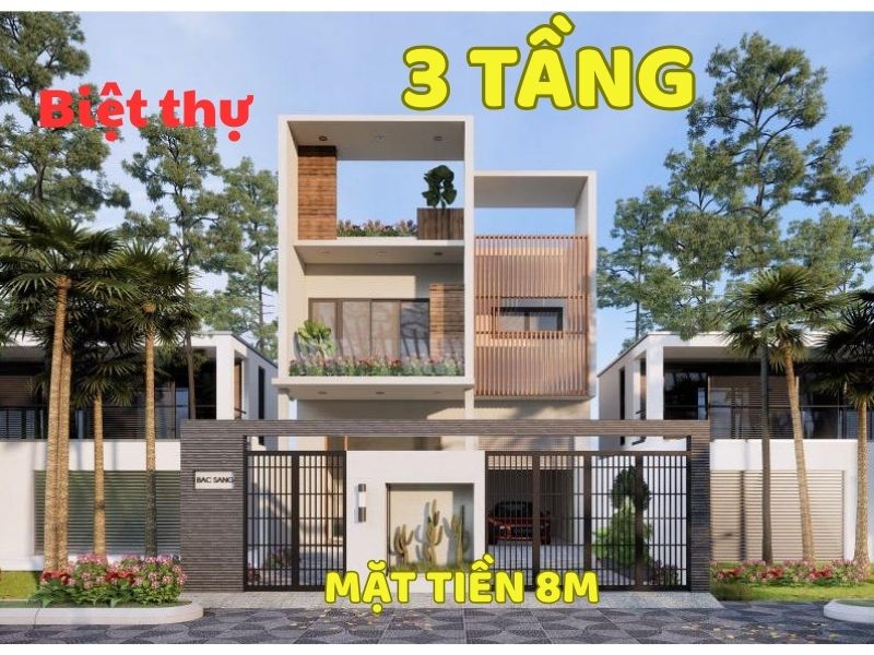 Phương án thiết kế mẫu biệt thự 3 tầng rộng 8m đẹp 