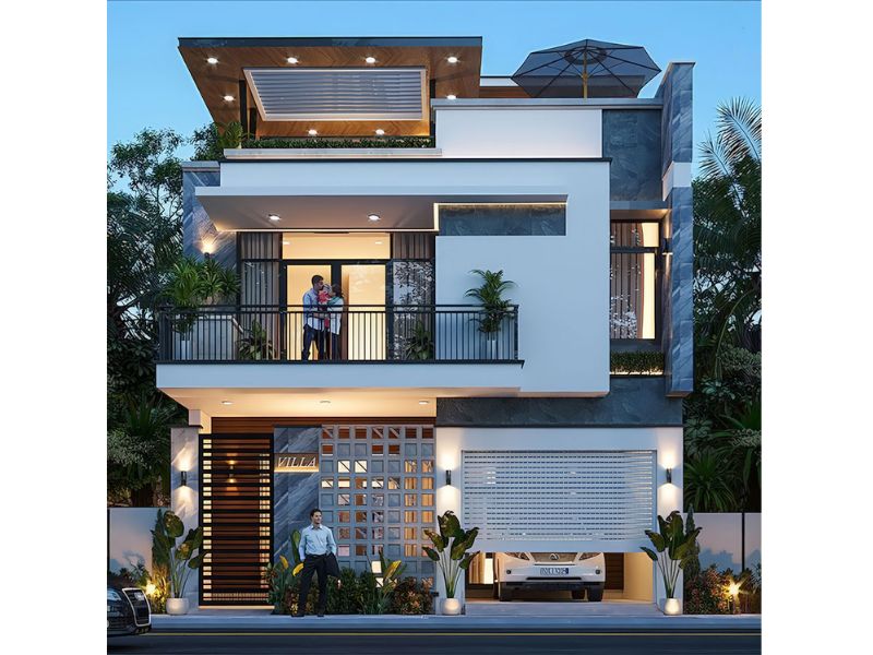 Kiến trúc hiện đại trong mẫu nhà biệt thự 3 tầng rộng 8m