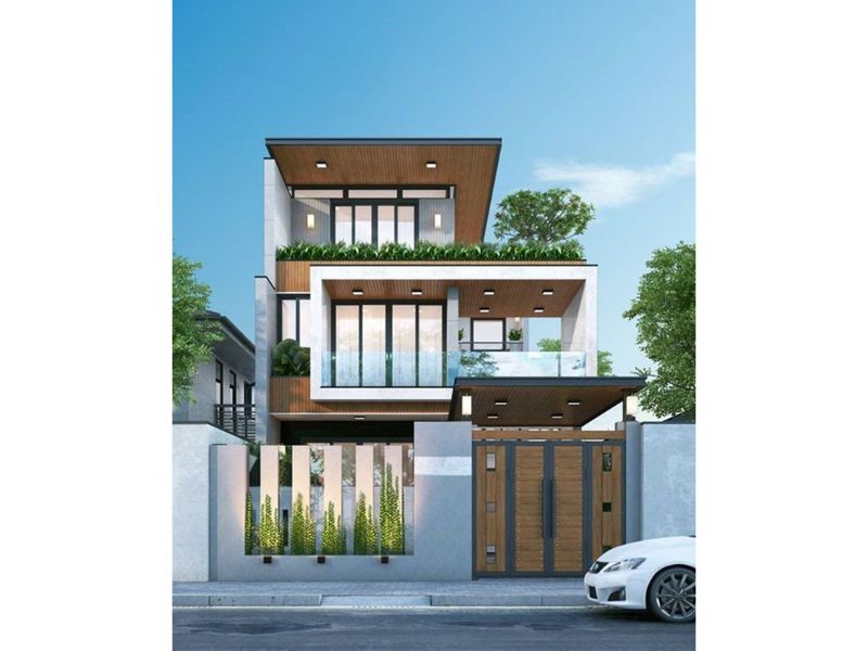 Biệt thự 3 tầng mặt tiền 8m với hình khối kiến trúc linh hoạt 