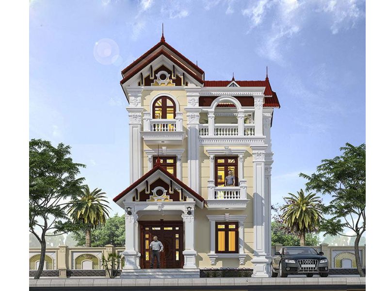 Mẫu biệt thự 3 tầng mặt tiền 8m mái Thái thanh thoát