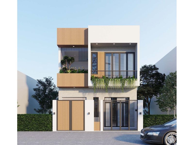 Nhà 2 tầng hiện đại mái bằng mặt tiền 7m
