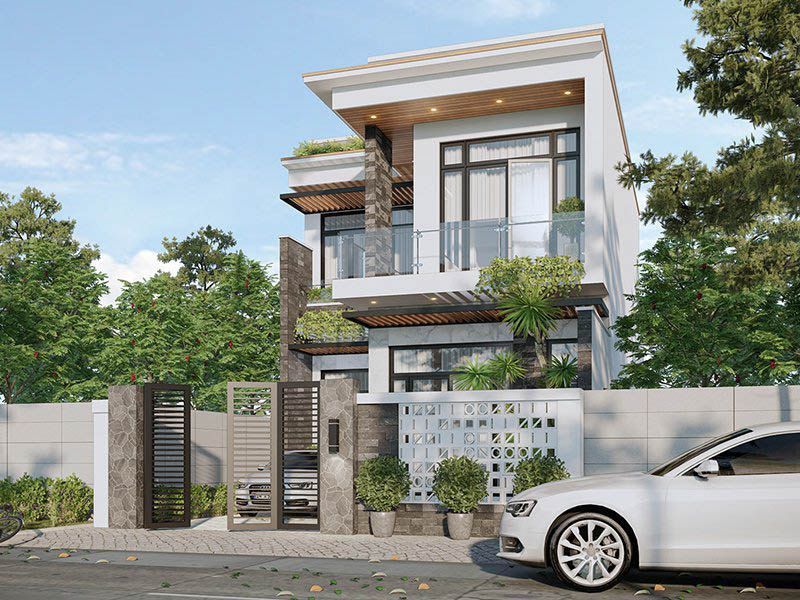 Nhà 2 tầng bố trí thêm khoảng sân trước nhà