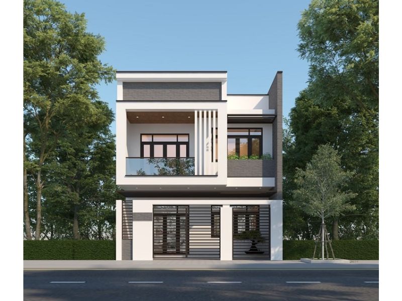 Phối cảnh nhà ống 2 tầng hiện đại