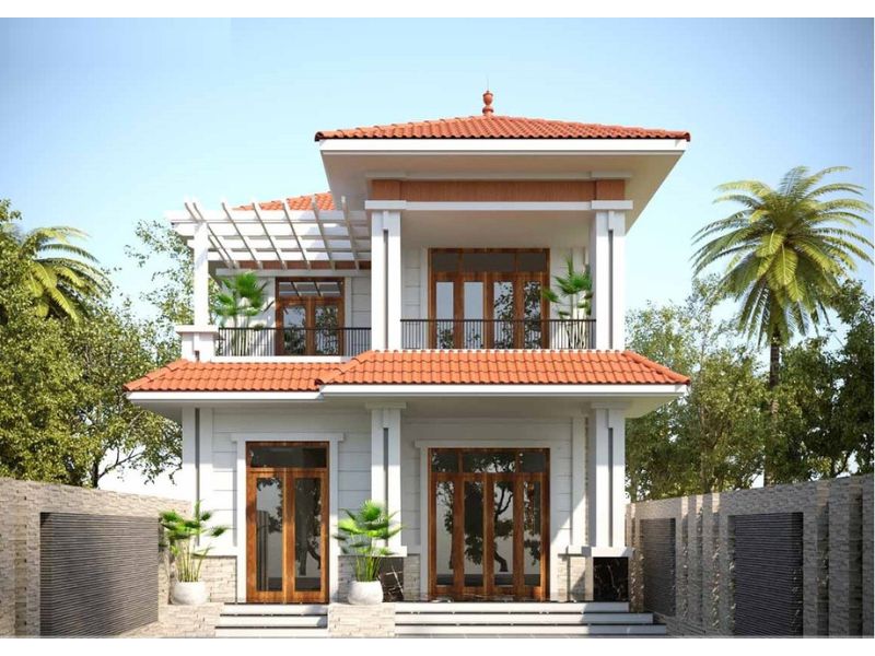Nhà 2 tầng tân cổ điển mái cam Nhật đẹp mắt