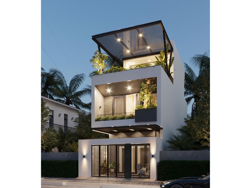 Mẫu nhà 3 tầng 6x18 có tum bố trí phòng thờ