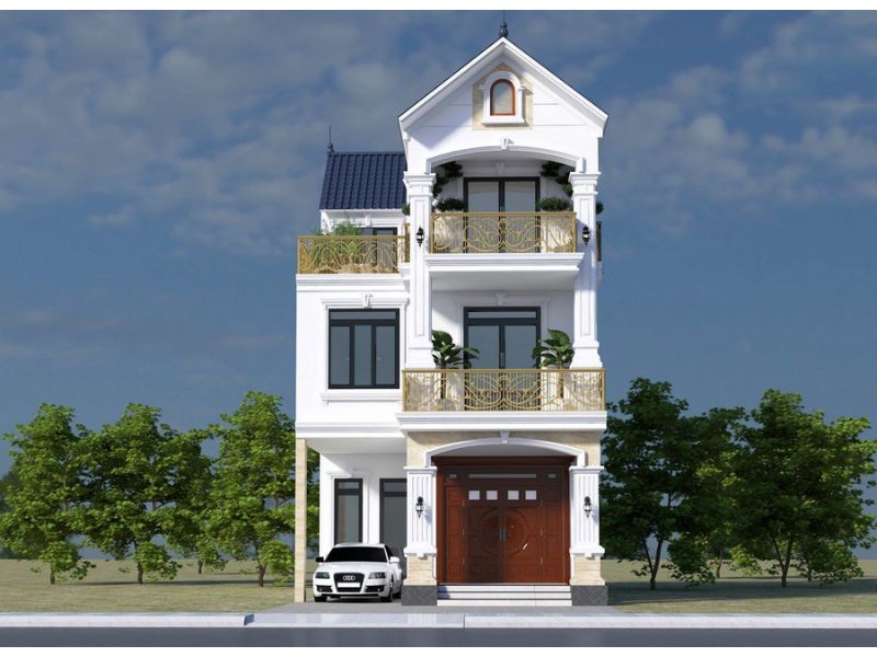 Nhà 3 tầng mái Thái phong cách tân cổ điển thanh lịch