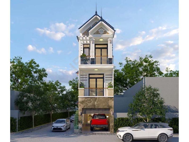 Thiết kế nhà 3 tầng mái Thái 6x18 kẻ nét phào chỉ thanh thoát