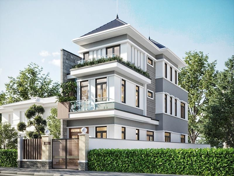 Tham khảo mẫu nhà 3 tầng mái Nhật hiện đại