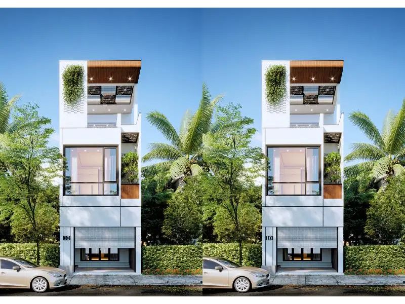 Mẫu nhà 3 tầng hiện đại có sân thượng