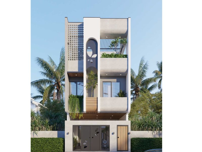 Mặt tiền nhà 3 tầng 6x18 tạo hình độc đáo ấn tượng