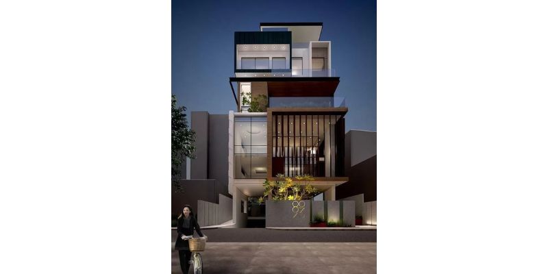 Kiến trúc nhà hiện đại có tầng hầm mặt tiền 6m