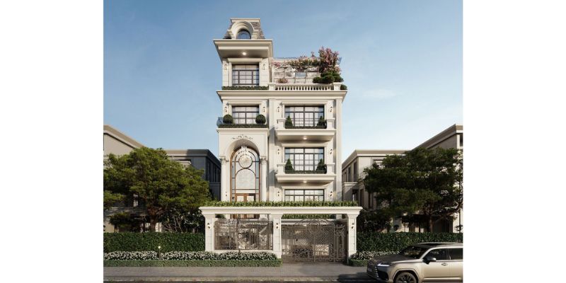 Kiến trúc nhà tân cổ điển 4 tầng có tầng hầm