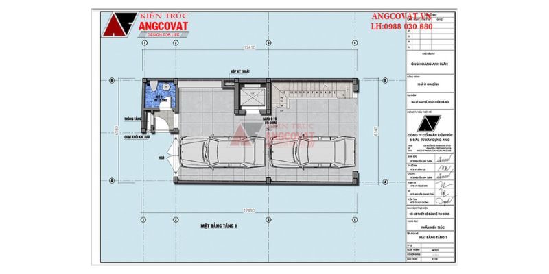 Bố trí công năng khu vực tầng 1 nhà 6 tầng 6x12m