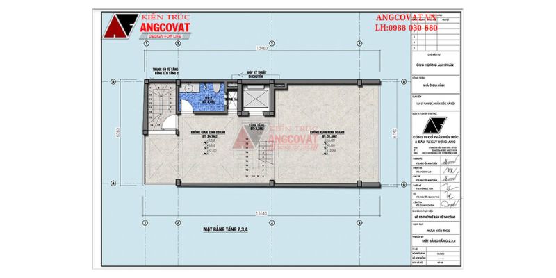Bố trí công năng khu vực tầng 3 nhà 6 tầng 6x12m