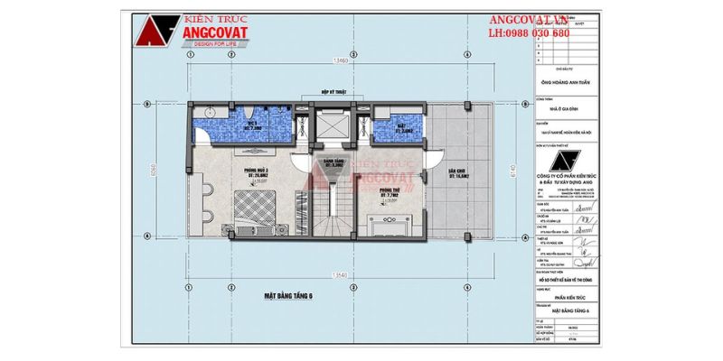 Bố trí công năng khu vực tầng 5 nhà 6 tầng 6x12m