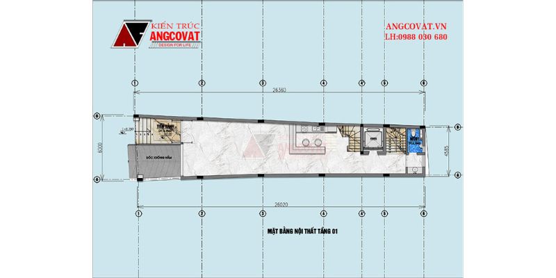 Mặt bằng tầng 2 &nbsp;nhà kết hợp kinh doanh coffee 6x26m2