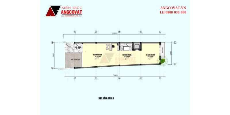 Mặt bằng tầng 1 nhà ở kết hợp kinh doanh mặt tiền 6m