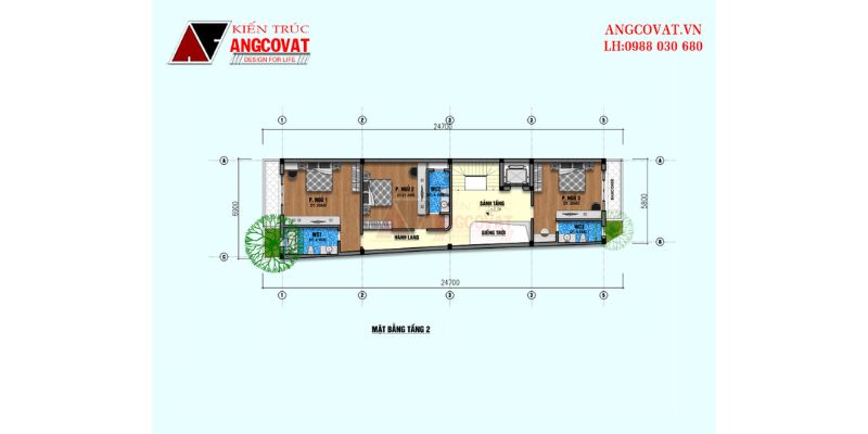 Mặt bằng tầng 2 nhà ở kết hợp kinh doanh mặt tiền 6m