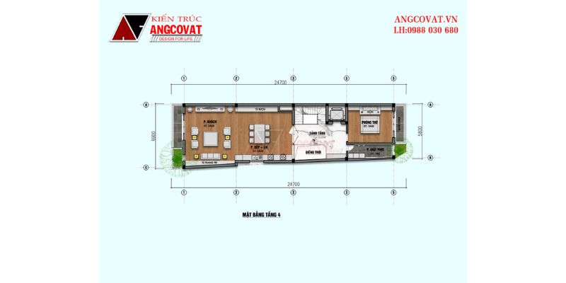 Mặt bằng tầng 4 nhà ở kết hợp kinh doanh mặt tiền 6m
