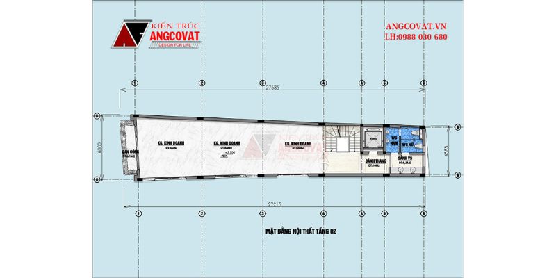 Mặt bằng tầng 3 nhà kết hợp kinh doanh coffee 6x26m2