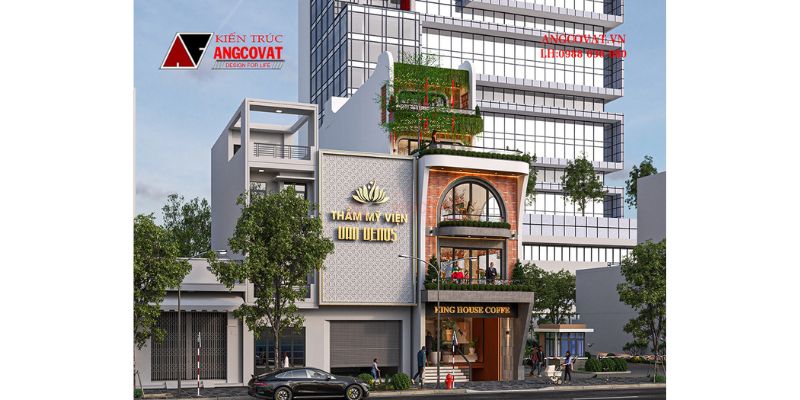 Kiến trúc ngoại thất nhà 5 tầng kết hợp kinh doanh mặt tiền 6m