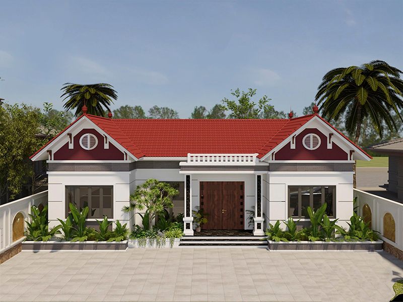 Nhà 1 tầng 9x20m chữ U phong cách truyền thống