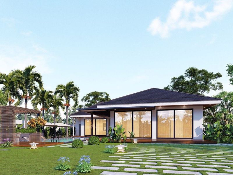 Kiến trúc nhà vườn 1 tầng 9x20m có bể bơi xa hoa