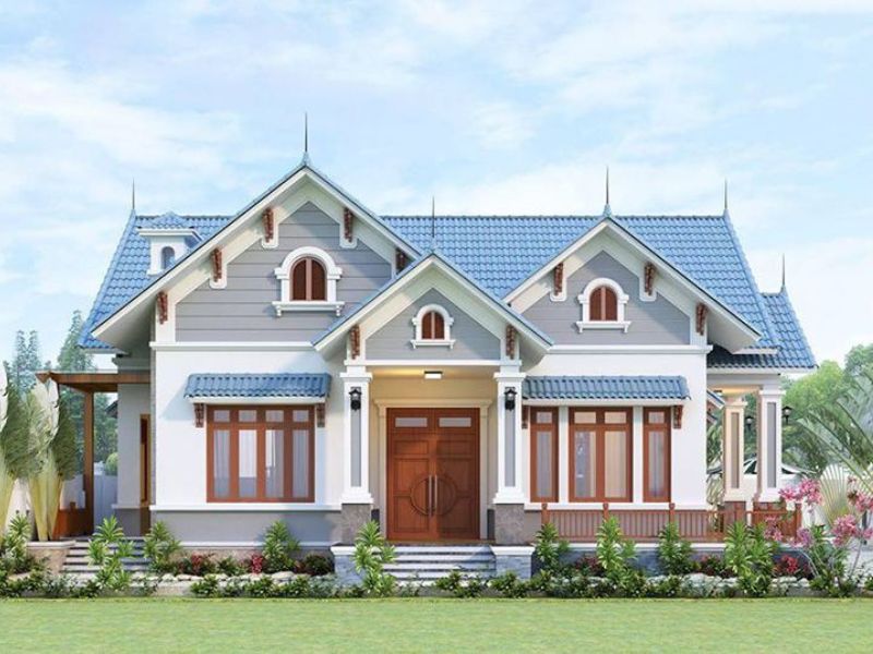 Thiết kế nhà ngang 9m dài 20m sang trọng với hệ mái thái xanh mượt