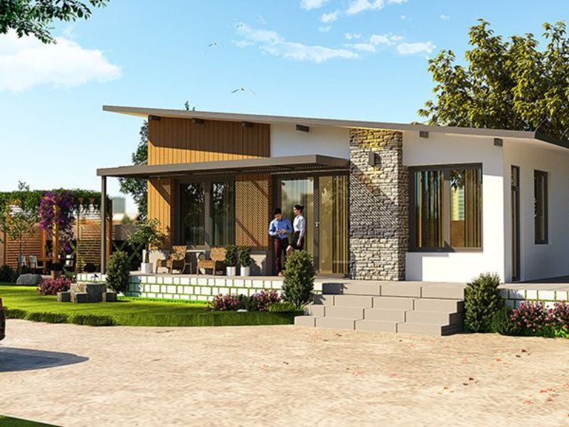 Nhà 1 tầng sử dụng hệ mái vát độc đáo mặt tiền 9m