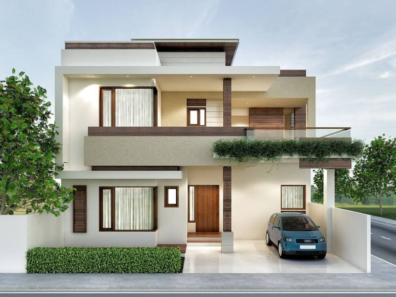 Nhà phố 2 tầng tận dụng sân vườn rộng làm gara