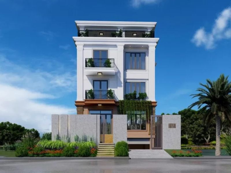 Phối cảnh biệt thự hiện đại mái bằng 3 tầng