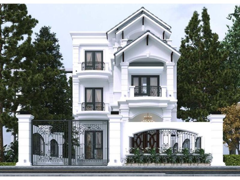 Nhà đẹp gam màu trắng mái Thái mặt tiền 8m