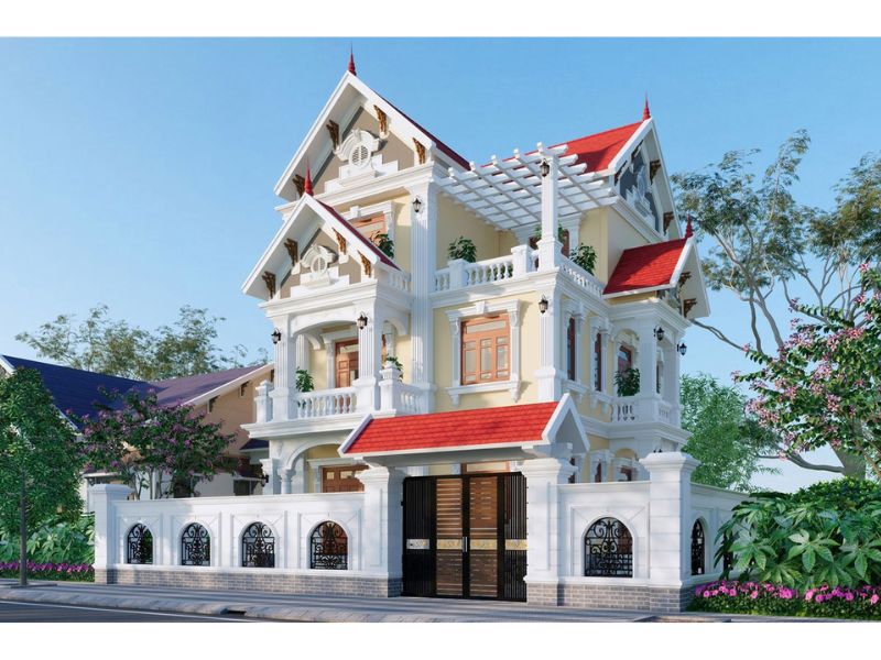 Không gian biệt thự 3 tầng mái Thái đỏ