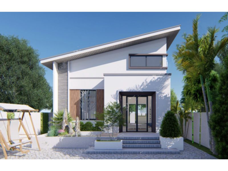 Mẫu nhà cấp 4 8x12m mái lệch độc đáo 