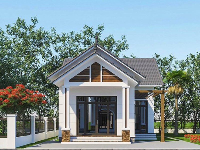 Kiến trúc đường nét khỏe khoắn trong mẫu nhà cấp 4 mái Thái ngang 8m dài 12m 