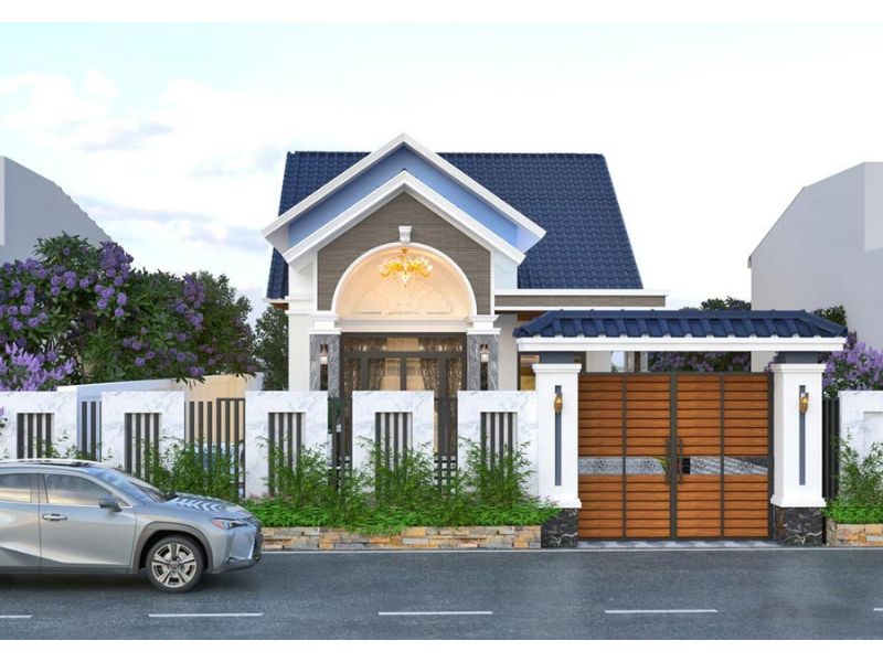 Mẫu nhà cấp 4 8x12m mái Nhật có tiểu cảnh sân vườn xanh mát