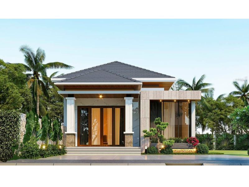 Ấn tượng với mẫu thiết kế nhà cấp 4 ngang 8m dài 12m mái Nhật hiện đại