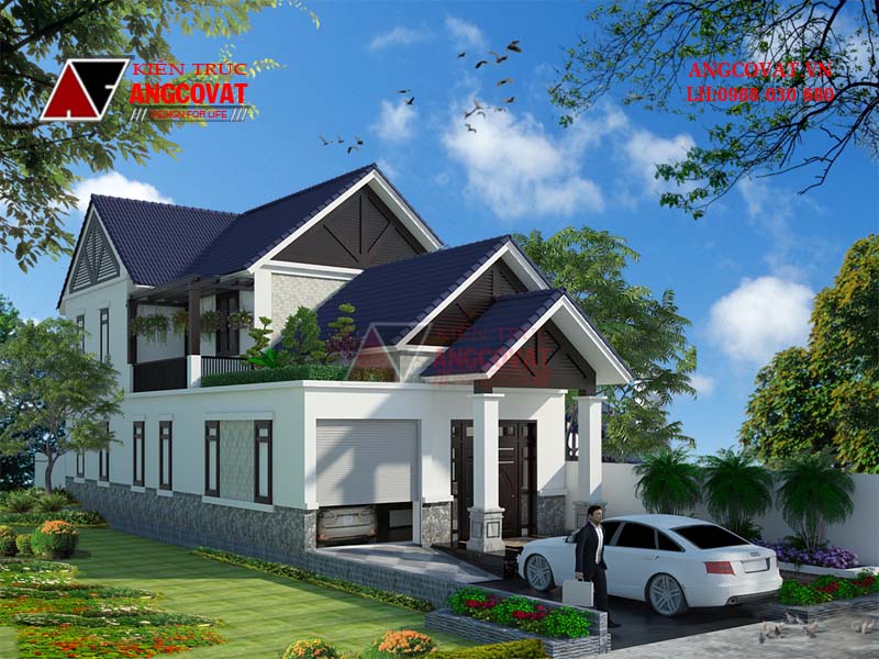 Mẫu thiết kế nhà cấp 4 ngang 8m dài 12m có gác lửng mái Thái