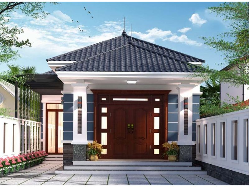 Bản vẽ thiết kế nhà 1 tầng ngang 8m dài 12m mái Nhật sang trọng